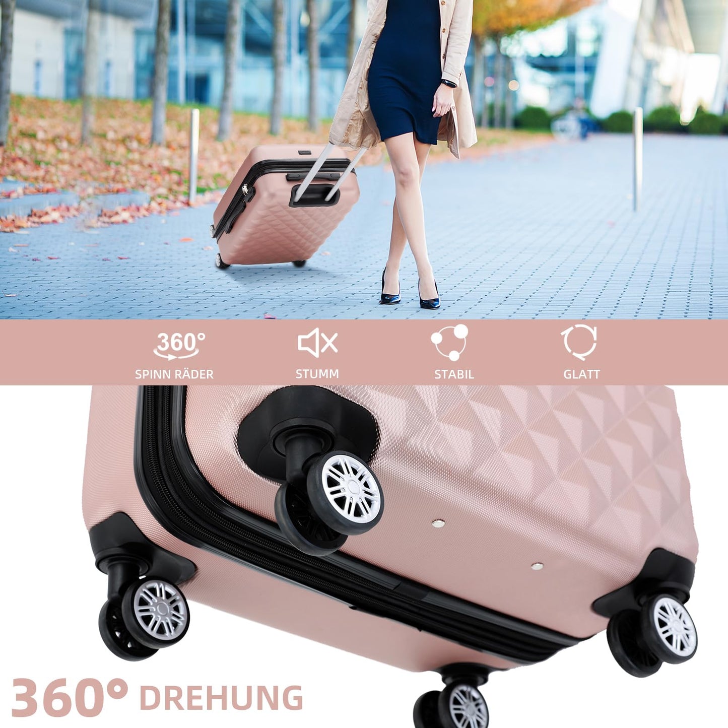 BEIBYE Koffer M Roségold, Hartschale mit Rollen