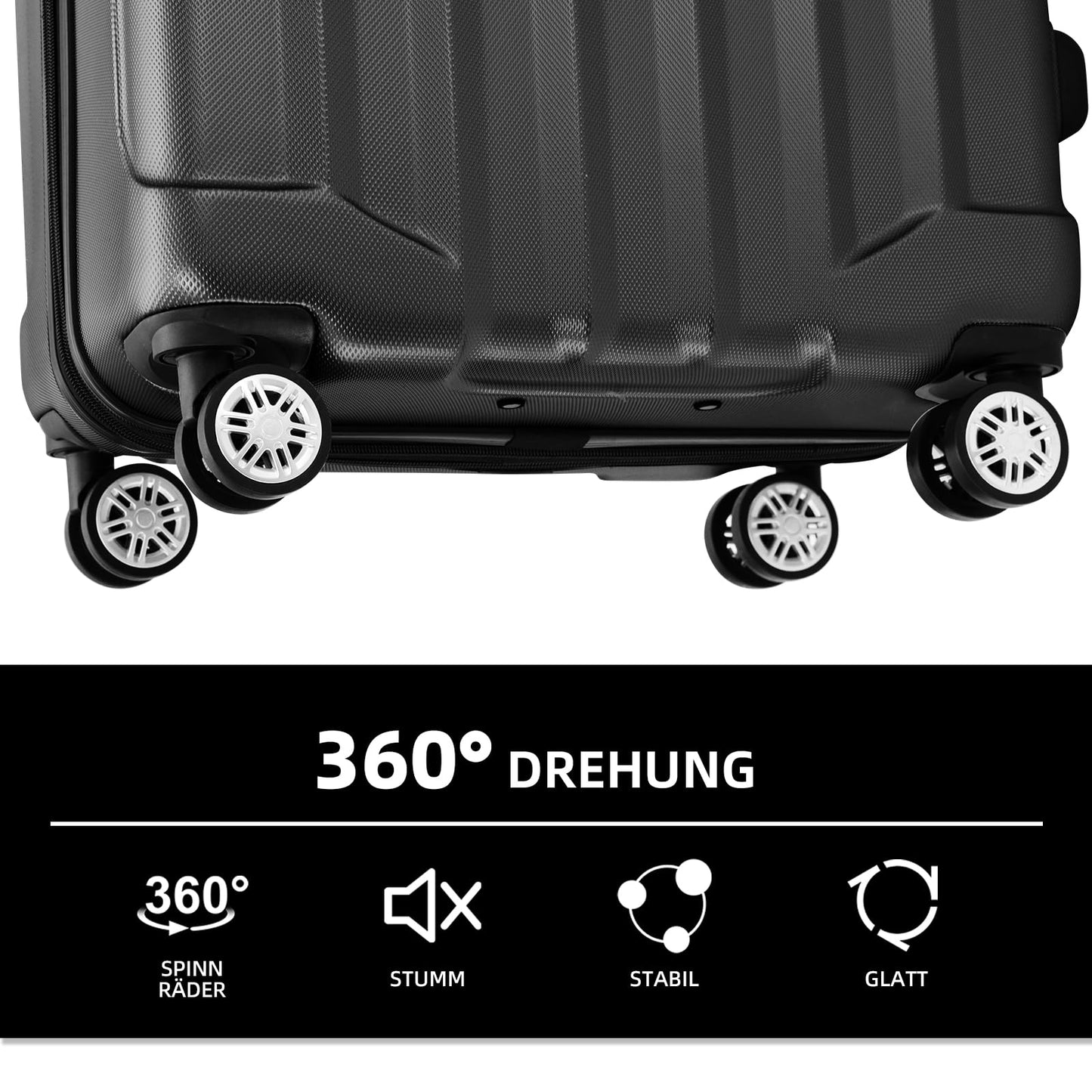 BEIBYE Reisekoffer XL Schwarz, Trolley mit TSA Schloss