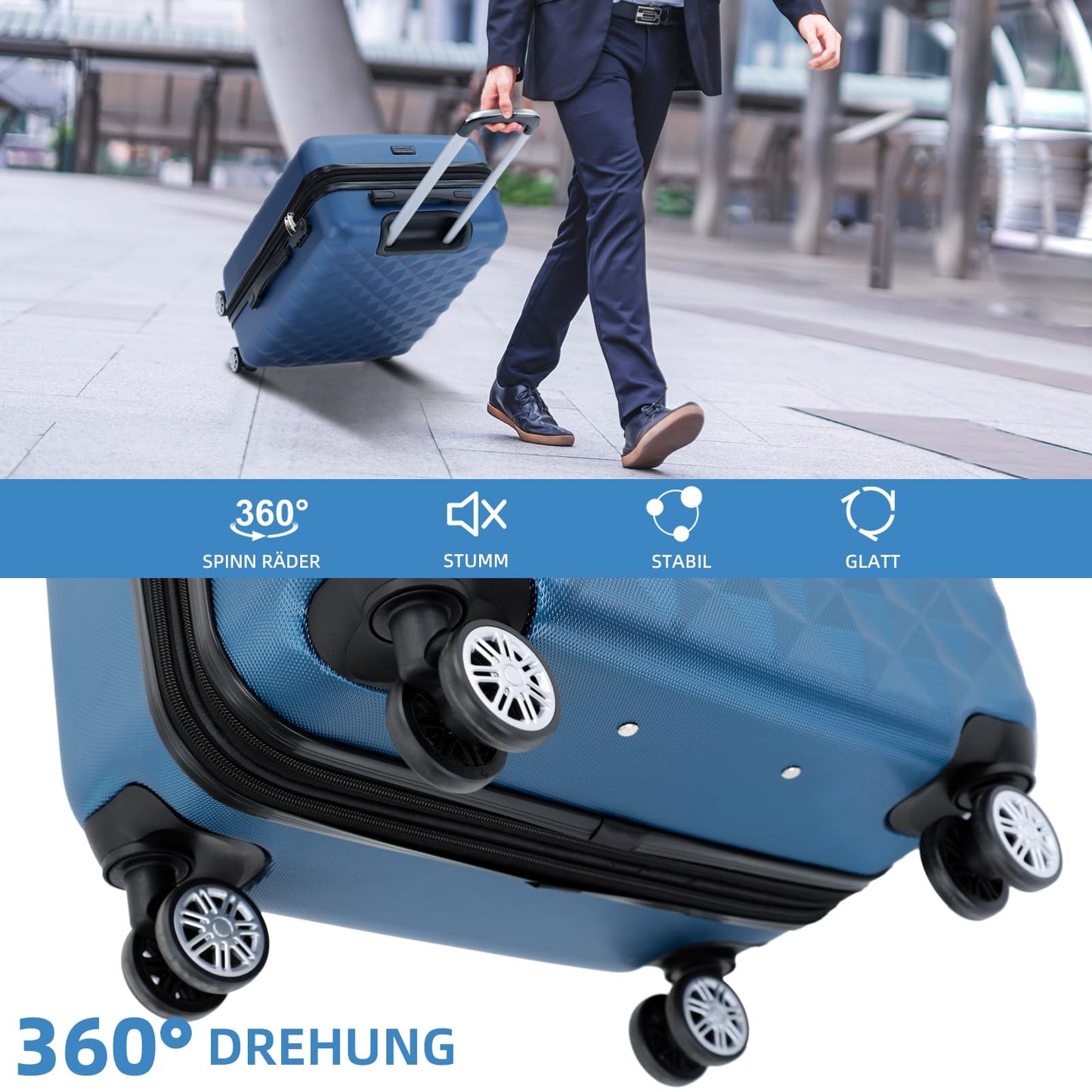 BEIBYE Koffer M Blau, Hartschale mit Rollen