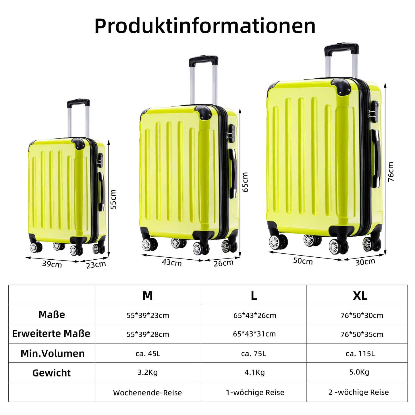 BEIBYE Koffer L Grün, Hartschale mit Rollen