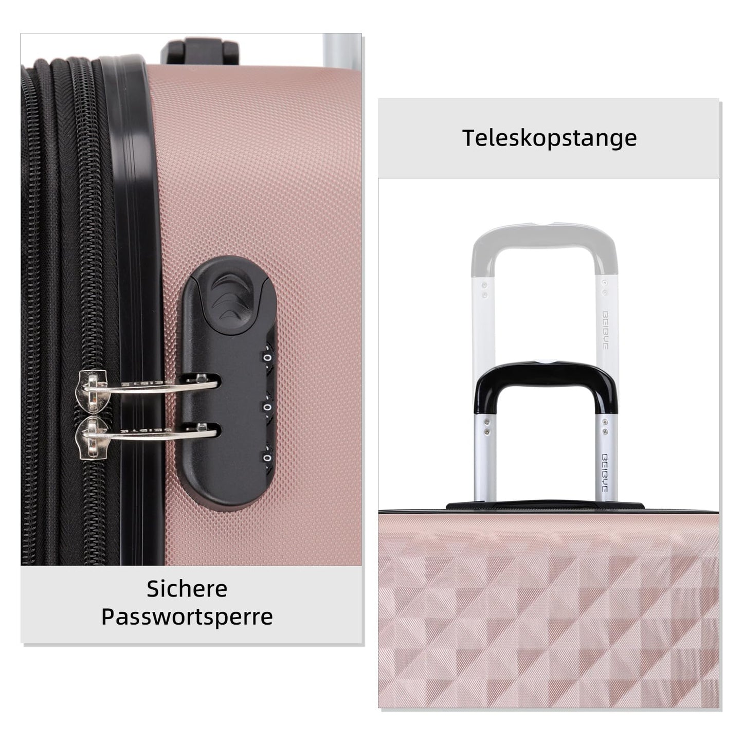 BEIBYE Koffer M Roségold, Hartschale mit Rollen