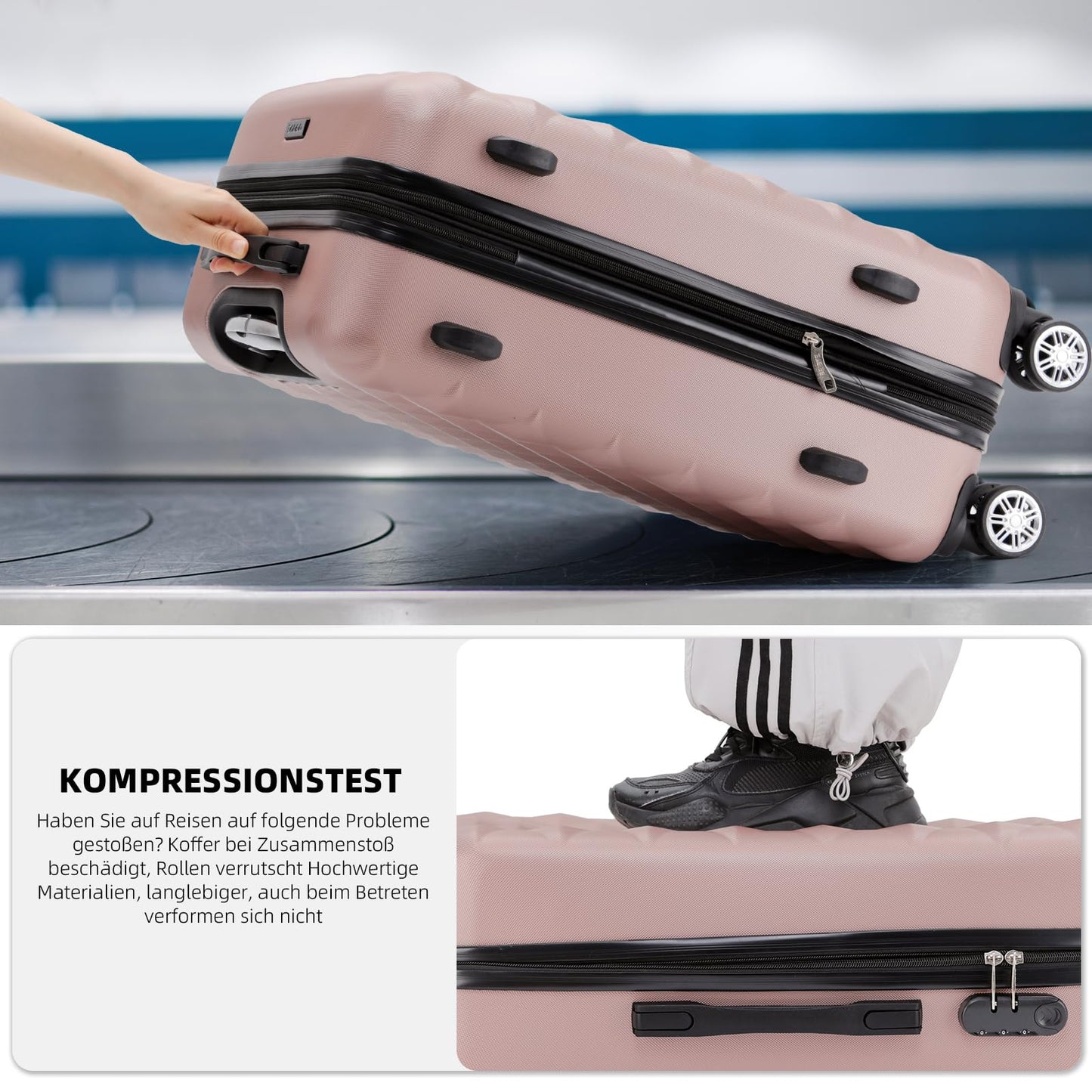 BEIBYE Koffer M Roségold, Hartschale mit Rollen