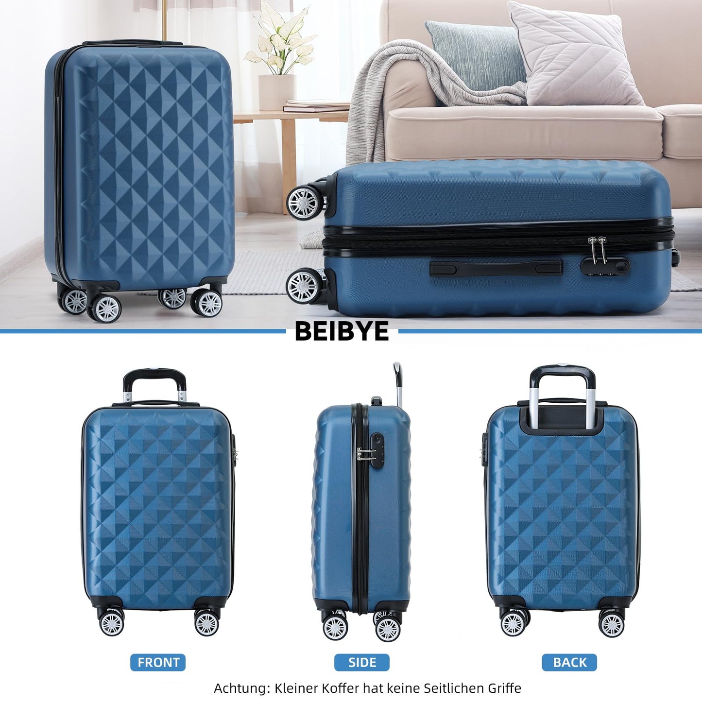BEIBYE Koffer M Blau, Hartschale mit Rollen