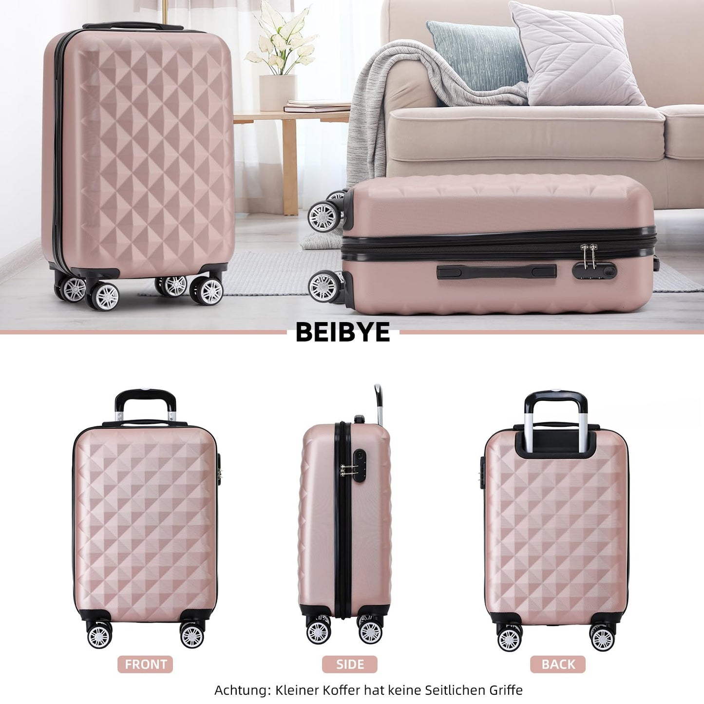 BEIBYE Koffer M Roségold, Hartschale mit Rollen