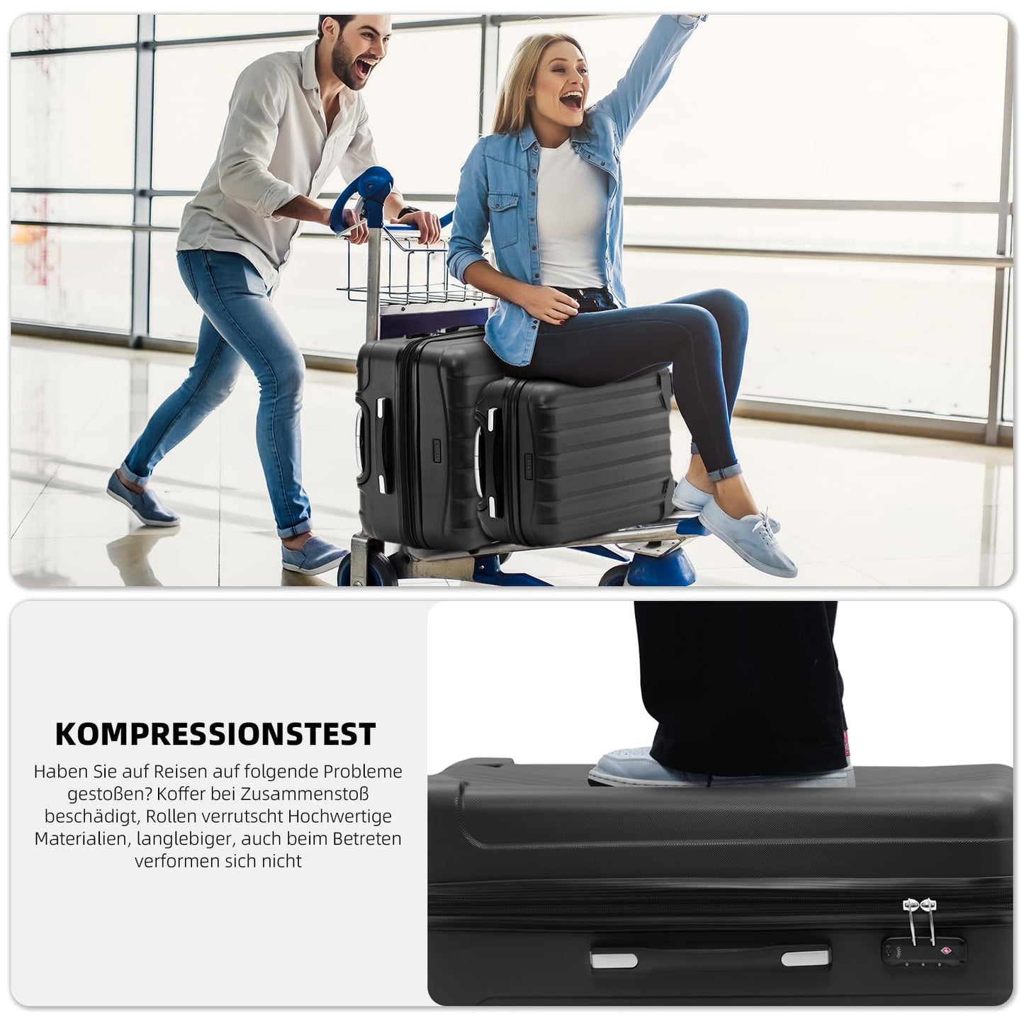 BEIBYE Reisekoffer XL Schwarz, Trolley mit TSA Schloss