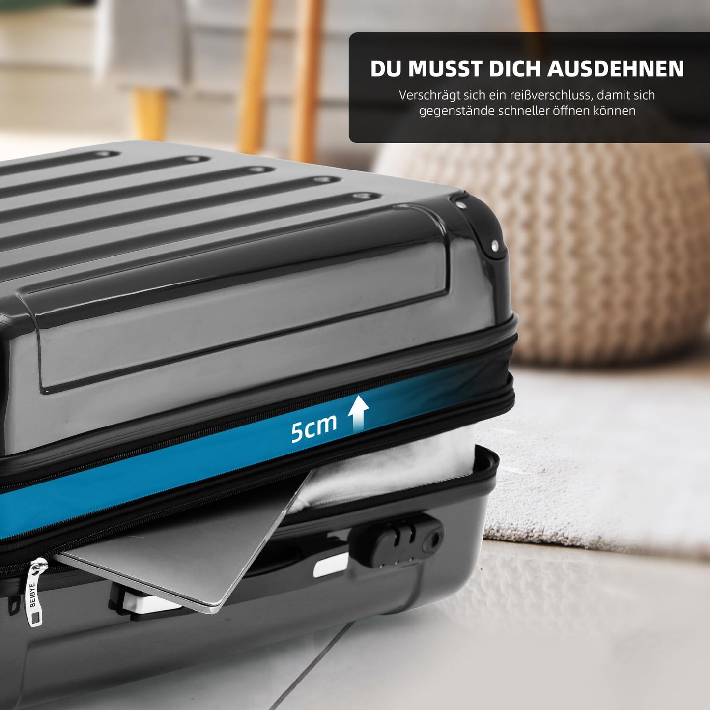 BEIBYE Koffer M Schwarz, Hartschale mit Rollen