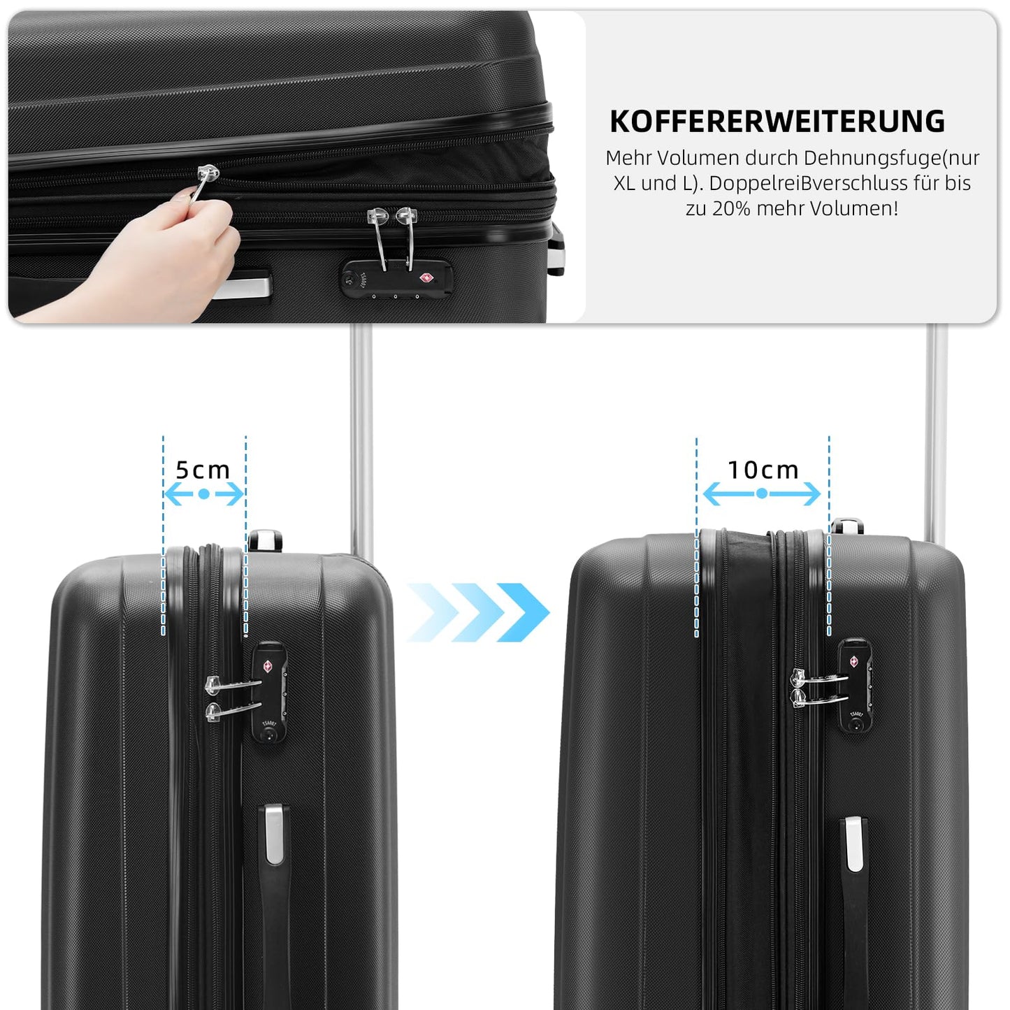 BEIBYE Reisekoffer XL Schwarz, Trolley mit TSA Schloss