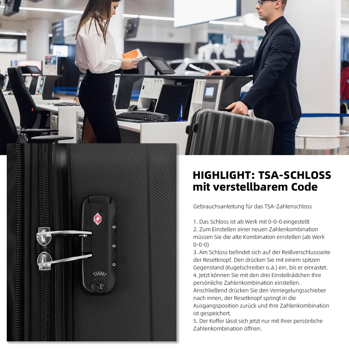BEIBYE Reisekoffer XL Schwarz, Trolley mit TSA Schloss