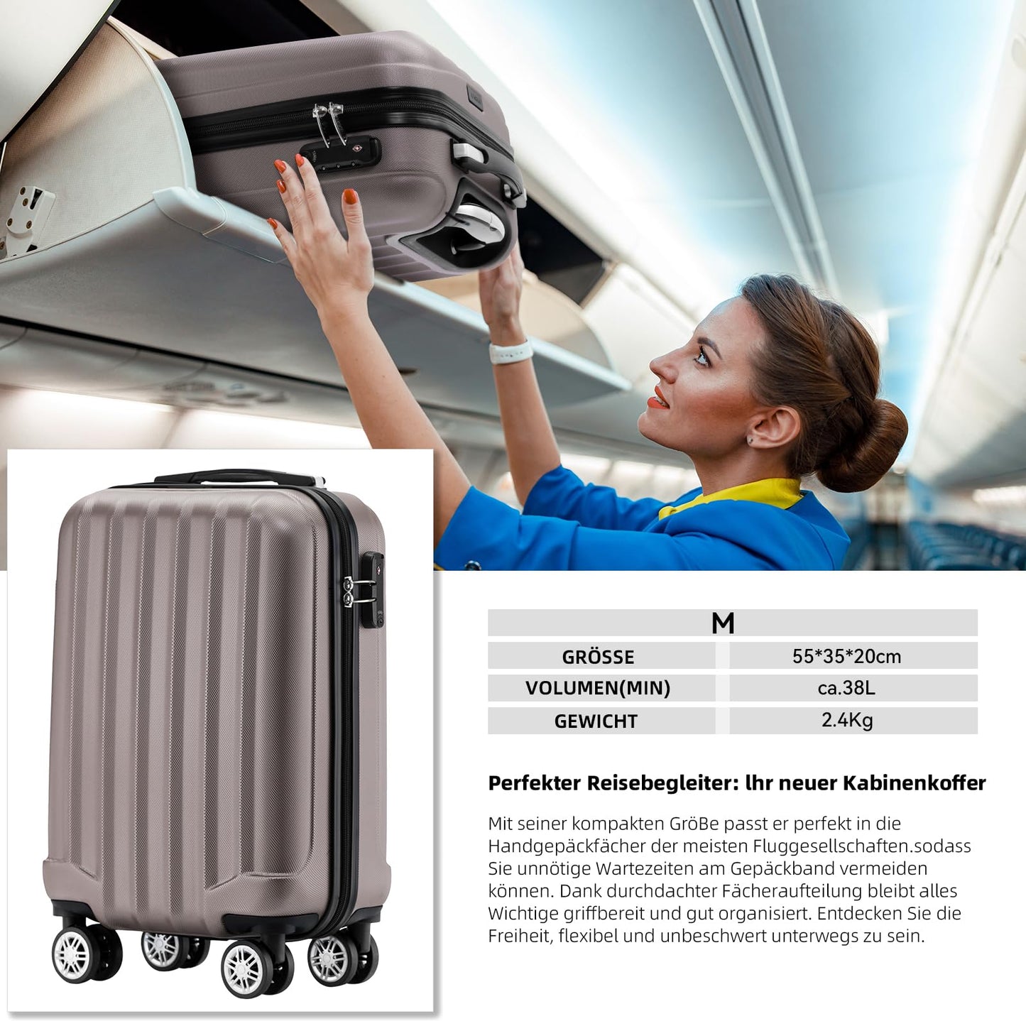 BEIBYE Reisekoffer M Coffee, Boardcase Hartschale